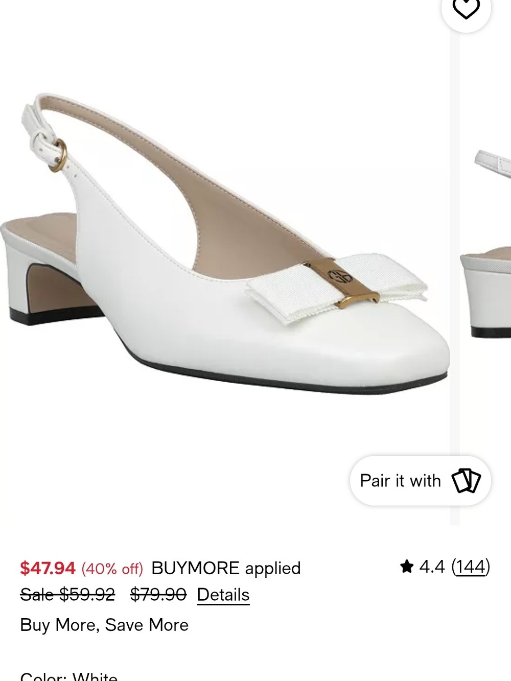 Giani Bernini White Leather Slingback Mule with Bow